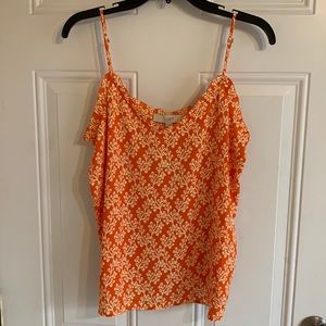 NWT LOFT Floral Ruffle Satin Cami Habanero Orange S Adjustable‎ Spaghetti Strap